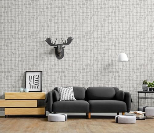 Kitquiver Grau Wall Paper Mosaikgittervliestapete Für Schlafzimmer，Wohnzimmer，Verschiedene Räume 0.53x10m von Kitquiver