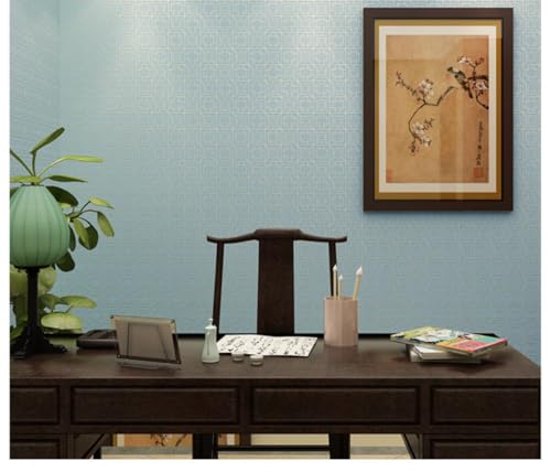 Kitquiver Hellblau Wall Paper Retro Chinesisches Plaidvliestapete Für Wohnzimmer，Schlafzimmer，Küche，Hintergrund，Hoteltapete 0.53x10m von Kitquiver