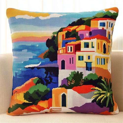 Kitquiver Landschaft Knüpfen Set Anfänger Hafen Fischerdorf Kreuzstich-Sets Zur Herstellung Von Kissenbezügen,Diy-Knüpfhäkel-Set Für Teppiche 17x17in Kitquiver Landschaft Knüpfen Set Anfänger Hafen Fischerdorf Kreuzstich-Sets Zur Herstellung Von Kissenbezügen,Diy-Knüpfhäkel-Set Für Teppiche 17x17in von Kitquiver