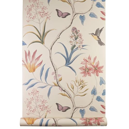 Kitquiver Milchteefarbe Wall Paper Pastorale Blumen Und Vögelvliestapete Für Schlafzimmer，Wohnzimmer 0.53x10m von Kitquiver