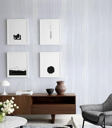 Kitquiver Nebelblau Vliestapete Einfarbige Streifenminimalistisch Für Schlafzimmer，Wohnzimmer，Hintergrund，Flur，Lounge 0.53x10m von Kitquiver