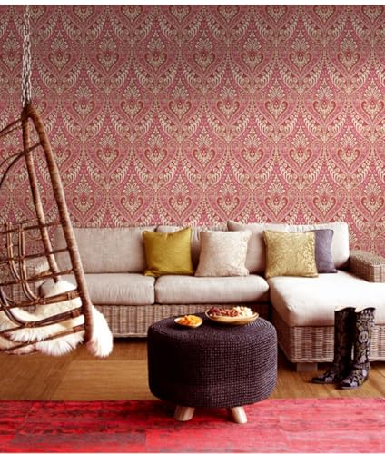 Kitquiver Rot Vliestapete Ethnisches Muster Von Dunhuangminimalistisch Für Schlafzimmer，Wohnzimmer，Hintergrund，Flur，Lounge 0.53x10m von Kitquiver