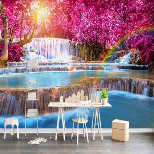 Kitquiver Tapete 3D Effekt 3D Blume Baum Wasserfall Landschaft Abnehmbares Wandposter，Hintergrund，Dekorative Kunst Für Wohnzimmer，Schlafzimmer 300x210cm von Kitquiver