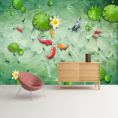 Kitquiver Wall Painting 3D Karpfen Und flowers Tapete，Fotodruck，Optische Täuschung，Wandkunstdruck，Dekorationsposter 350x245cm von Kitquiver