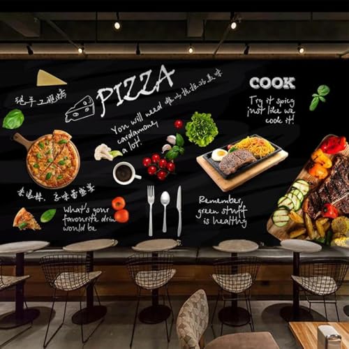 Kitquiver Wall Painting 3D Pizza Western Restaurant Wandbild，3D-Effekt，Dekorationstapete，Wohnzimmer 350x245cm von Kitquiver