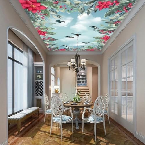 Kitquiver Wall Painting 3D Tropische Pflanzen Und Blumen Tapete，Wandbild，Selbstklebend，Markttapete 350x245cm von Kitquiver