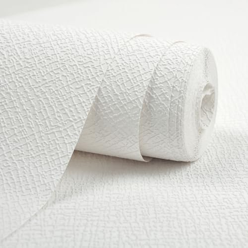 Kitquiver Weiß Vliestapete 3D-Mesh-Texturvliestapete 3D，Minimalistischer Hintergrund Für Wohnzimmer，Schlafzimmer，Küche 0.53x10m von Kitquiver