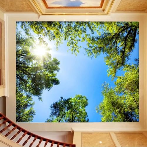 Selbstklebende Fototapete 3D Grüne Bäume Und Himmelslandschaft Abnehmbares Wandposter，Hintergrund，Dekorative Kunst Für Wohnzimmer，Schlafzimmer 250x175cm von Kitquiver