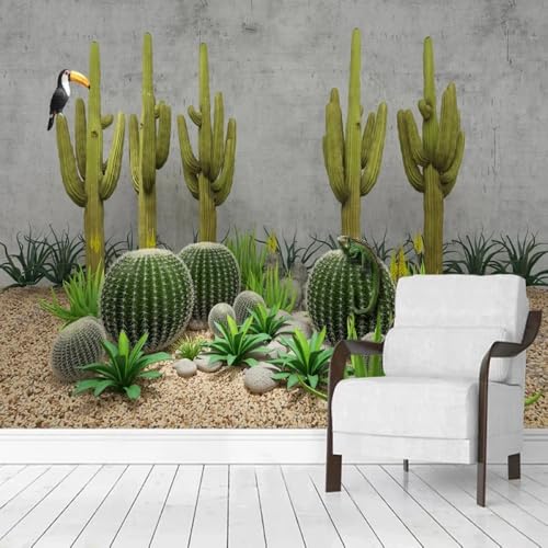 Selbstklebende Fototapete 3D Kaktus Tropische Pflanze Tapete，Wandbild，Selbstklebend，Markttapete 250x175cm von Kitquiver