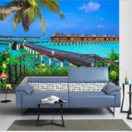 Tapete 3D Effekt 3D Balkon Mit Meerblick Fototapete Für Wohnzimmer,Küche,Schlafzimmer,Wandbild,3D-Hintergrund,Kunst,Malerei,Dekor 300x210cm Tapete 3D Effekt 3D Balkon Mit Meerblick Fototapete Für Wohnzimmer,Küche,Schlafzimmer,Wandbild,3D-Hintergrund,Kunst,Malerei,Dekor 300x210cm von Kitquiver