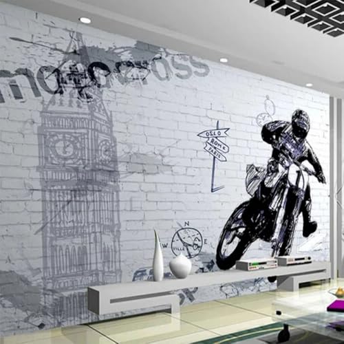Wall Painting 3D Retro-Motorradfahrer 3D-Fototapete,Wandbild Für Hochzeitszimmer,Heimdekoration 350x245cm Wall Painting 3D Retro-Motorradfahrer 3D-Fototapete,Wandbild Für Hochzeitszimmer,Heimdekoration 350x245cm von Kitquiver