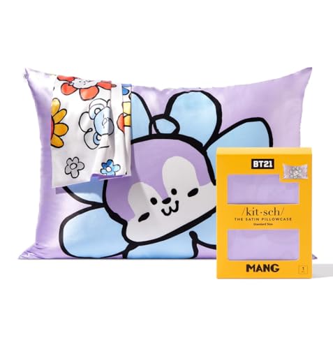 BT21 x Kitsch Satin-Kissenbezüge mit Reißverschluss, weicher als Maulbeerseide-Kissenbezüge, Standardgröße, 1 Stück, glatt, kühlende Kissenbezüge für Haare, Hautgesundheit und Schönheitsschlaf 48,3 x von Kitsch