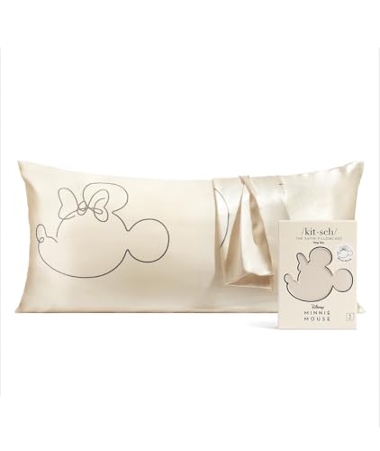 Kitsch Kissenbezug aus Satin mit Mickey/Minnie-Motiv, weicher als Seide, für Haar und Haut, kühlende Kissenbezüge aus Satin mit Reißverschluss, Kingsize, Minnie - von Kitsch