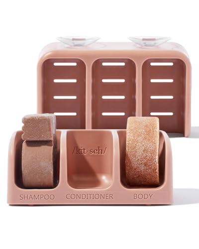 Kitsch Selbstentleerende Seifenschale für die Dusche – Seifenhalter aus recyceltem Kunststoff für Kitsch Shampoo-Bar, Conditioner-Bar & Körperwaschstange | Schicker Duschseifenhalter für 3 Stangen mit von Kitsch