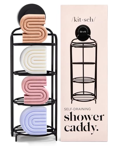 Kitsch Selbstentleerender Duschkorb – Badezimmer-Dusch-Organizer mit Saugnapf | Rostfreies Duschregal & Bar-Seifenhalter für Dusche | Seifenschale für Dusche | Bar-Seifenhalter für Dusche (schwarz) von Kitsch