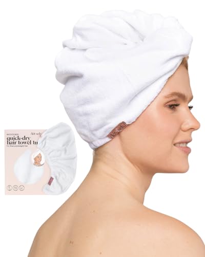 Kitsch Mikrofaser-Haarhandtuch – schnell trocknende lockige Haarwickel für Frauen nasses Haar,Mikrofaser-Handtuch für Haare,Haartrocknungstuch,Haartücher für Frauen,Haarturban für nasses Haar (weiß) von Kitsch