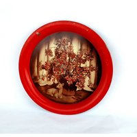1940Er Jahre Kitschy Reh Und Blumen Litho Metalltablett in Rot Sepia Ton - Vintage Dekorative Blechtablett von KitschClutch