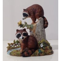 Jahrgang 1984 Keramik Raccoon Familie Model Figur von KitschyCollection