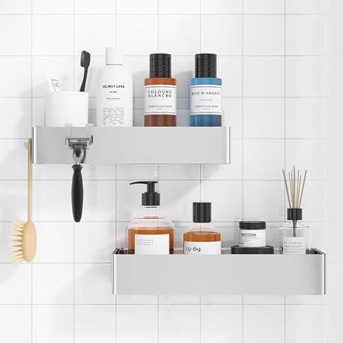 Kitsure Duschablage ohne Bohren - 2 Stück rostfreie Badezimmer Organizer, schnell trocknende Badregal ohne Bohren mit großer Kapazität, langlebige Shampoo Halterung für Dusche aus Edelstahl,Silber von Kitsure