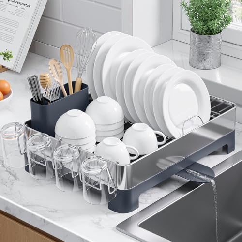 Kitsure Abtropfgestell, platzsparendes Abtropfgestell Geschirr für die Küchentheke, Geschirrabtropfgestell aus Edelstahl, Geschirr Abtropfständer, 44,7 x 32,0 x 11,4 cm, grau von Kitsure