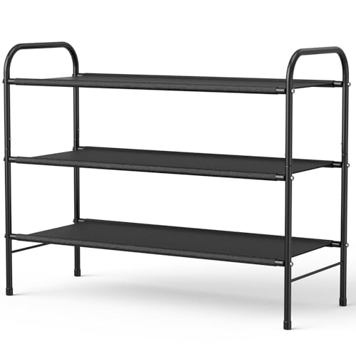 Kitsure Schuhregal Metall - 3-stöckiges, rostbeständiges Schuhregal platzsparend mit tragbaren Griffen, Schuhablage für Kleiderschrank, Eingangsbereich, Schlafzimmer, 66 x 28 x 55 cm, Schwarz Kitsure Schuhregal Metall - 3-stöckiges, rostbeständiges Schuhregal platzsparend mit tragbaren Griffen, Schuhablage für Kleiderschrank, Eingangsbereich, Schlafzimmer, 66 x 28 x 55 cm, Schwarz von Kitsure