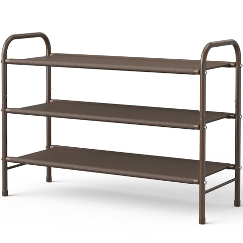 Kitsure Schuhregal Metall - 3-stöckiges, rostbeständiges Schuhregal platzsparend mit tragbaren Griffen, Schuhablage für Kleiderschrank, Eingangsbereich, Schlafzimmer, 68,5 x 28 x 55 cm, Braun Kitsure Schuhregal Metall - 3-stöckiges, rostbeständiges Schuhregal platzsparend mit tragbaren Griffen, Schuhablage für Kleiderschrank, Eingangsbereich, Schlafzimmer, 68,5 x 28 x 55 cm, Braun von Kitsure