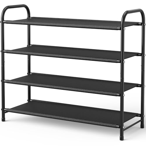 Kitsure Schuhregal Metall - 4-stöckiges, rostbeständiges Schuhregal platzsparend mit tragbaren Griffen, Schuhablage für Kleiderschrank, Eingangsbereich, Schlafzimmer, 68,5 x 28 x 63 cm, Schwarz Kitsure Schuhregal Metall - 4-stöckiges, rostbeständiges Schuhregal platzsparend mit tragbaren Griffen, Schuhablage für Kleiderschrank, Eingangsbereich, Schlafzimmer, 68,5 x 28 x 63 cm, Schwarz von Kitsure