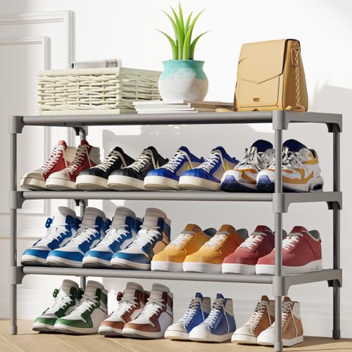 Kitsure Schuhregal für den Eingangsbereich - Stabiler & langlebiger Schuhschrank für den Schrank, 4-stufiges, platzsparendes schuhablage, Shoe Rack Grey von Kitsure