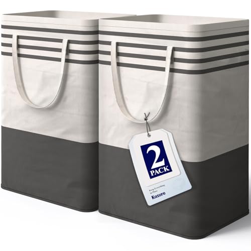 Kitsure Wäschekorb - 2er-Set Stehender Wäschekorb mit Tragegriffen, Faltbare Wäschebox, Große Kapazität für Zuhause, Wohnheim oder Hotel, 40 x 30 x 59,5 cm, Schwarz von Kitsure