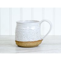 Keramik Kaffee -/Teetasse, Groß 16 Fl Oz, Libellenstruktur, Cremefarben, Steinzeug, Handgemachtes Geschenk von Kittell103