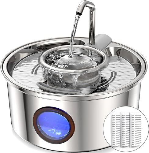 Kittyspout Trinkbrunnen für Katzen, 3.2 L Katzenbrunnen Edelstahl mit Wasserstandsfenster, Katzenbrunnen 2-in-1 mit Abnehmbare Edelstahlschüssel, Einschließlich 3 Filter von Kittyspout