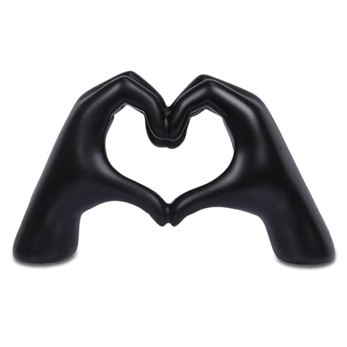 Kityemo Schwarze Resin-Herz-Hände-Skulptur – Moderne TV-Schrank & Regal-Deko, Ästhetischer Wohnzimmer-Tischakzent, Minimalistisches Wandkunst-Geschenk (Schwarz, S) von Kityemo