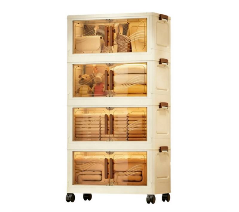 Kityhome Aufbewahrungsbox Stapelbare Aufbewahrungsbox mit Tür & Rad – transparent, platzsparend (Set, Klappbar & Schnell Aufgebaut), Robust & Mobil von Kityhome