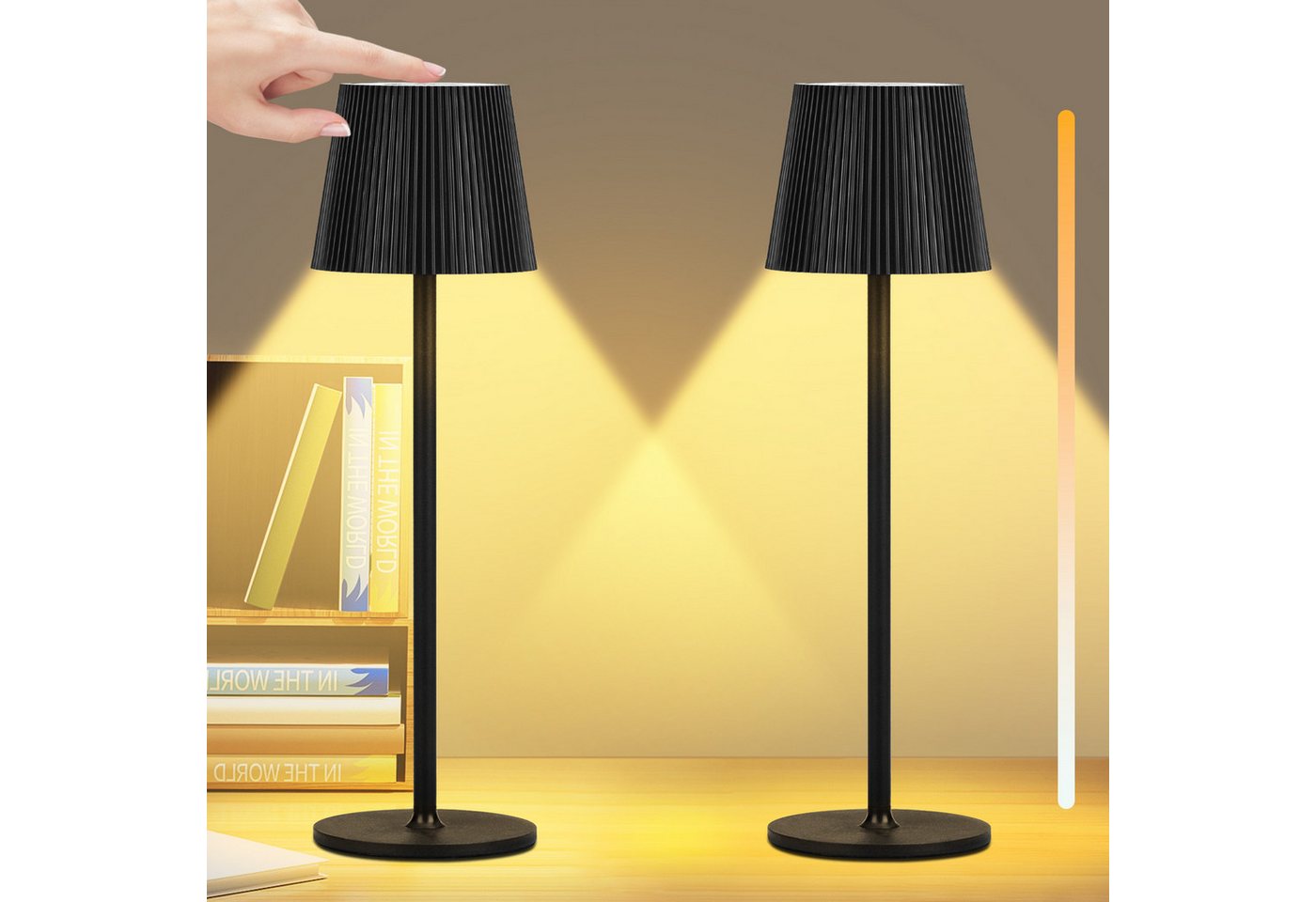 Kityhome Nachttischlampe 2Set LED-Tischlampen - Dreifarbiges dimmbares Licht & 6000 mAh, 3-Stufen Augenschon-System von Kityhome