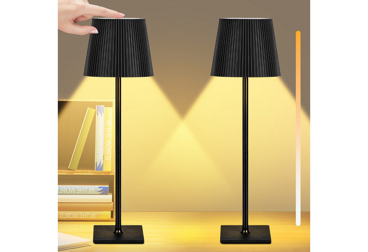 Kityhome Nachttischlampe 2er-Set kabellose Tischlampen mit Touch-Control & 3 Farben, rutschfeste Basis von Kityhome