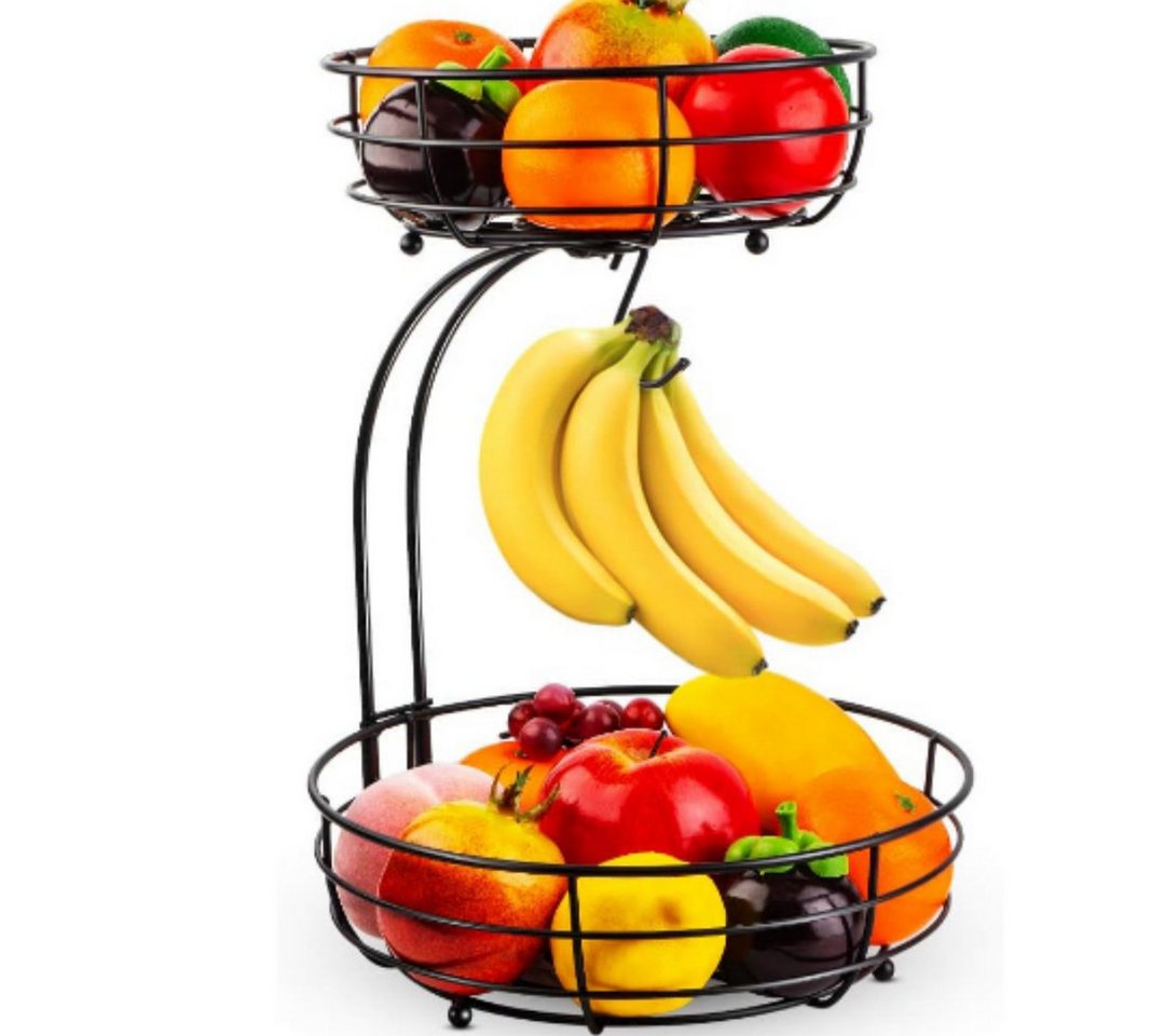 Kityhome Obstschale Zweietagiger Obst- und Gemüsekorb mit Bananenhalter, Schwarz, Zweistöckiges Design Kityhome Obstschale Zweietagiger Obst- und Gemüsekorb mit Bananenhalter, Schwarz, Zweistöckiges Design von Kityhome