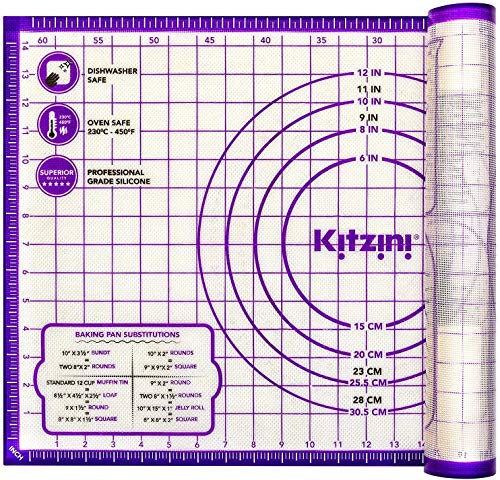 Kitzini Backmatte - Silikon Backmatte zum Ausrollen von Teig - Dauerbackfolie für Backofen BPA-frei - Silikonmatte für Backen, Pizza & Plätzchen - Leicht zu reinigende Backmatte aus Silikon Lila von Kitzini