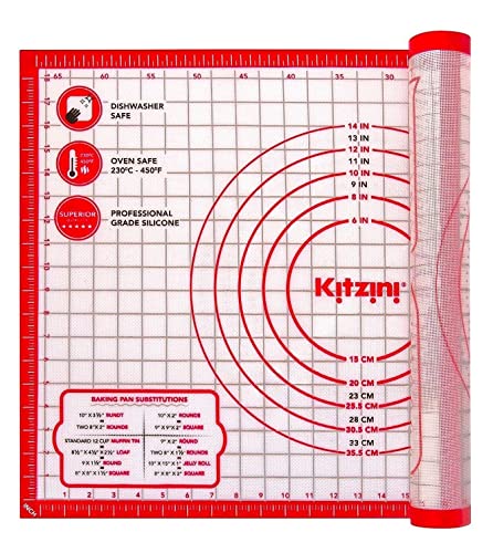 Kitzini Backmatte - Große Silikon Backmatte zum Ausrollen von Teig - Dauerbackfolie für Backofen BPA-frei - Silikonmatte für Backen, Pizza & Plätzchen - Leicht zu reinigende Backmatte aus Silikon Rot von Kitzini