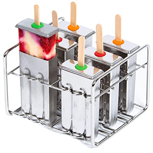 KITZINI Eis am Stiel-Formen aus Edelstahl BPA-frei & umweltfreundlich Wassereis Set, 6 Speiseeisformen mit Auslaufsichere Silikondichtungen, Popsicle von Kitzini
