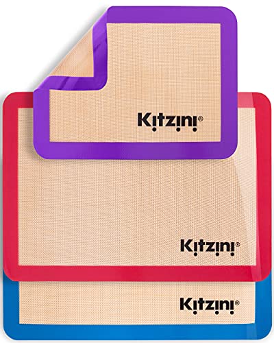 Kitzini Backunterlagen. 3 Silikon Backmatte zum Backen und Ausrollen von Teig. Dauerbackfolie für Backofen BPA-frei. Silikonmatte für Backen/Pizza/Plätzchen. Leicht zu reinigende Backmatte aus Silikon von Kitzini