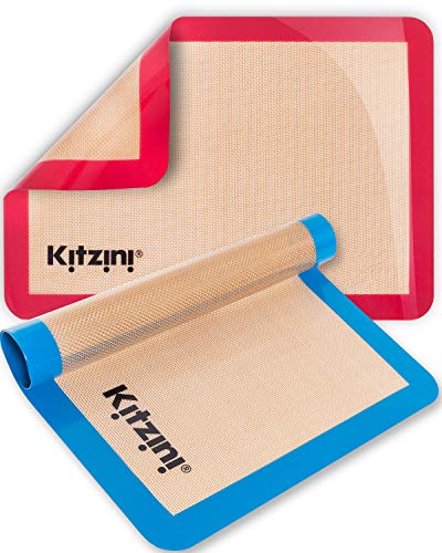 Kitzini Backunterlagen. 2 Silikon Backmatte zum Backen und Ausrollen von Teig. Dauerbackfolie für Backofen BPA-frei. Silikonmatte für Backen/Pizza/Plätzchen. Leicht zu reinigende Backmatte aus Silikon von Kitzini