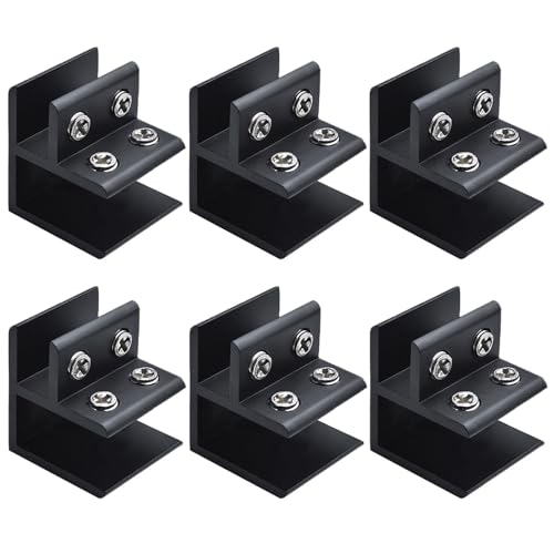6 Stück Einstellbare 90 Grad Glas-Clips,Aluminiumlegierung Glashalter-Verbinder,Glasbefestigungsclip,Klemme Glas,Regal Unterstützung Glasklemme,Für 18–20MM Dickes,Schwarz,Kiuiom von Kiuiom