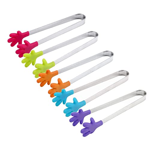 Handform Lebensmittel Tongs, Mini Silikon Eiszange, Mini Silikon Zuckerzange, 5PCS Edelstahl Silikon Zangen Mini Eiswürfel Zangen Multifunktionale Essen Zange Mini Bunte Kinder Tongs von Kiuiom