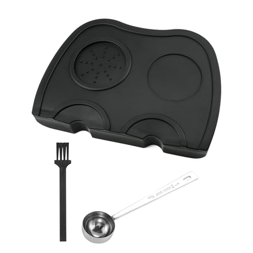 Kaffee Tampermatte,Kaffee Tamper Matte Anti-Rutsch,Kaffee Stampfmatte Espresso Tampermatte Espresso Tampermatte Mit Reinigungsbürste Coffee Tamper Holder Pad für Schützt Arbeitsplatte Kaffeeecke,L von Kiuiom