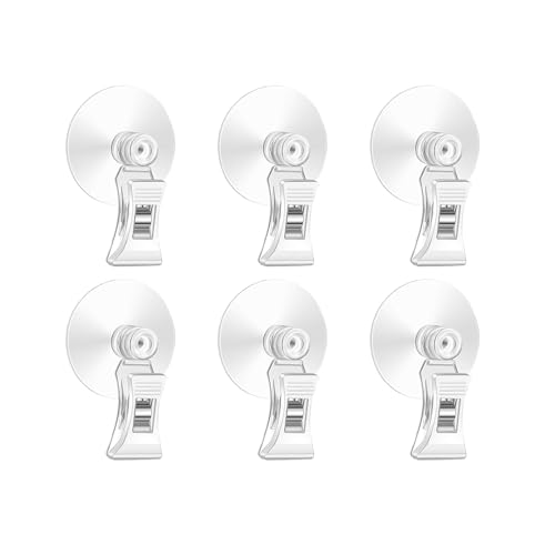 Kiuiom 6 Stück Transparent Saugnapf Clip,Halter Saugnapf Haken Clip,Saugnapf Klammer,Halter Aquarium Saugnäpfe,Parkscheinhalter Saugknöpfe Mit Clip,Für Supermarkt Zuhause Fenster Glaswand von Kiuiom