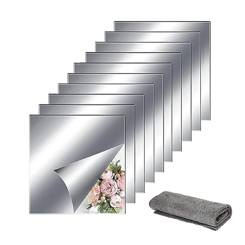 Quadrat Spiegelfolie Wandspiegel, Klebespiegel Nicht Glas, Spiegelfliesen Selbstklebend, 10PCS 20 * 20CM Spiegel Wandaufkleber Klebespiegel für Die Wand Flexibler Spiegel zum Aufkleben von Kiuiom