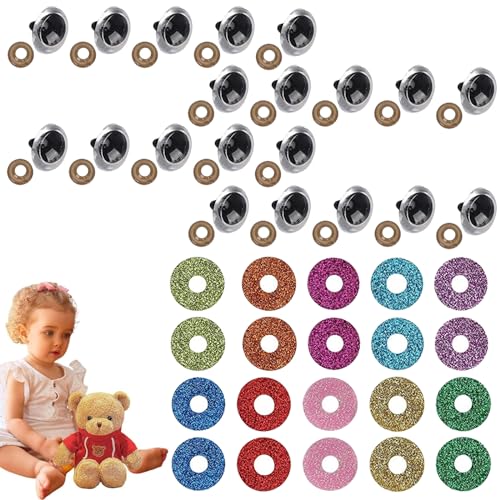 Kiuiom Sicherheitsaugen DIY,Chromatisch Kunststoff Knopfaugen,Häkelspielzeug Augen Plüschtierpuppe,Groß Sicherheitsaugen,Unterlegscheiben Für Puppe,Puppenaugen Aus Kunststoff Augen,16MM von Kiuiom