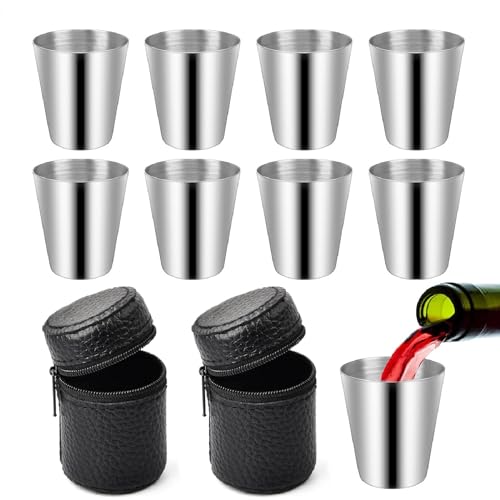 Kiuiom Stapelbare Schnapsbecher, Klein Edelstahl Becher, Flachmann Becher, 8PCS 30ML Schnaps-Gläser aus Metal Schnapsglas aus Edelstahl Edelstahl Schnaps Becher Stapelbare Trinkbecher von Kiuiom