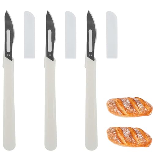 Kiuiom Teigmesser,Brot Cutter Messer,Brot Lame Messer,Baguette Messer,Teig Rasiermesser,Baguettemesser 3PC Brot Scoring Cutter zum Einschneiden von Baguette Gebogene Brotmesser Ritzmesser von Kiuiom