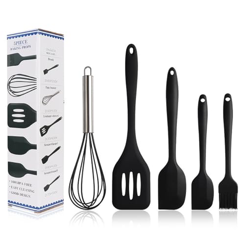 Küchenbackwerkzeuge, Silikon Spatel Set,Spatel Küche, Silikon Kochlöffel, 5PCS Silikon Teigschaber Silikon Hitzebeständiger Spatel Antihaft Backutensilien Nicht-Stick Geschirrspüler von Kiuiom